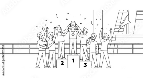 Sports Winners Podium Celebration with Confetti and Medals