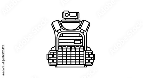 Tactical Vest Icon, Military Gear, Bulletproof Body Armor, Outline Vector Illustration