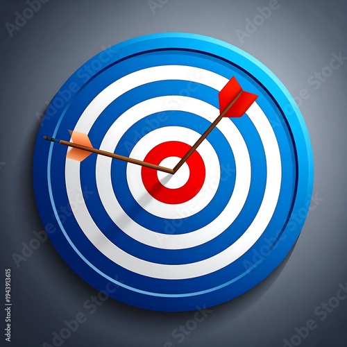A blue and white target with a red center and an arrow