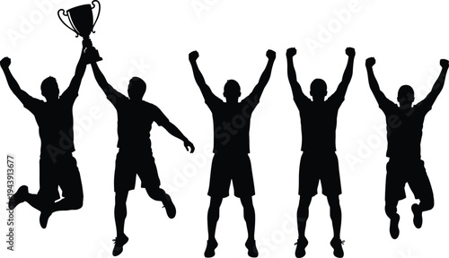 Celebrating a triumphant victory with a championship trophy