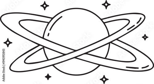 Saturn planet vector icon with rings and stars