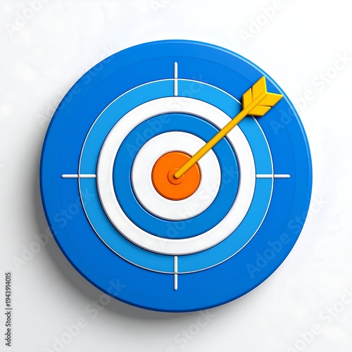 A blue and white target with a yellow arrow