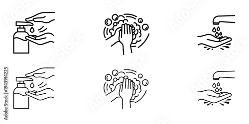 Handwashing Hygiene Icon Collection. Containing Soap, Scrub, Rinse, Clean Hands and more icons.
