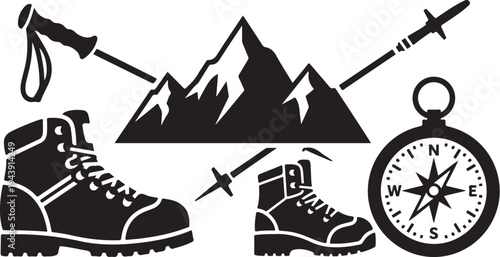 Hiking Adventure Essentials Icon Set for Outdoor Explorers Always