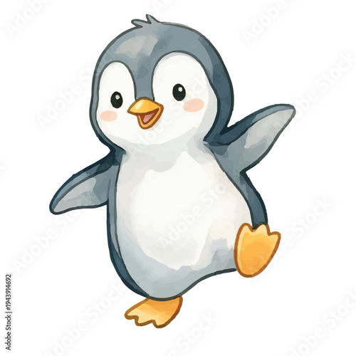 Cute cartoon penguin enjoying in winter snow iilustration