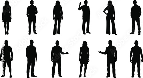 Diverse silhouettes demonstrating various human poses and gestures in a uniform style