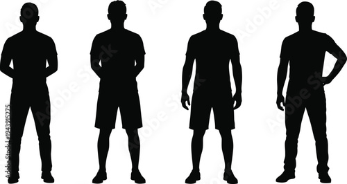 Four silhouettes of individuals in varying casual poses and attire