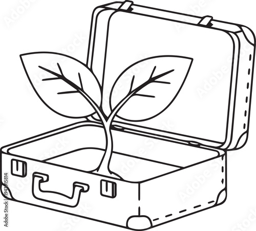 Vector illustration of a suitcase with a plant growing out of it