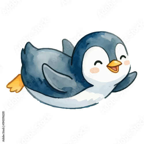 Cute cartoon penguin enjoying in winter snow iilustration