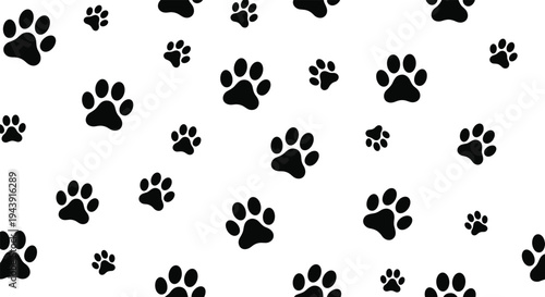 Playful collection of black paw print patterns on a white background