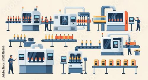 Industrial factory production line workers.