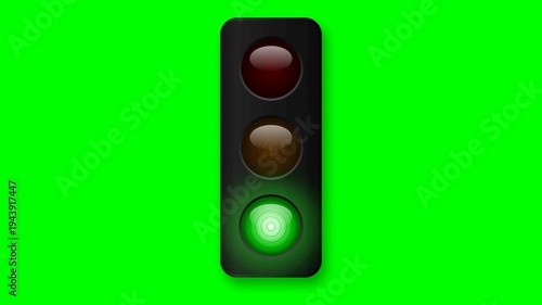 Traffic Light Signal Changing Red to Green to Yellow Over Bright Green Screen Background Seamless Loop