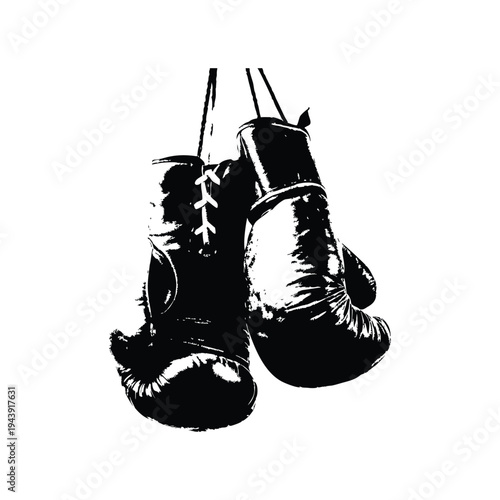 Black and white vintage illustration of boxing gloves vector art hand drawn style