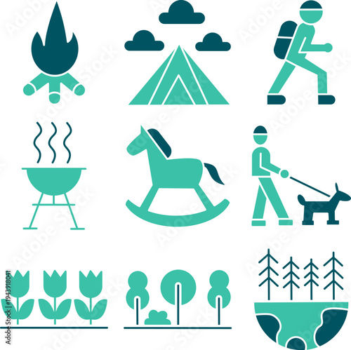 Flat Colorful Camping Icon Set