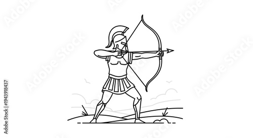 Ancient Greek Warrior Archer Aiming Bow and Arrow in Battle Scene