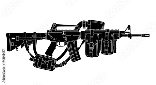 Assault Rifle with Magazine and Sling, Military Weapon Silhouette