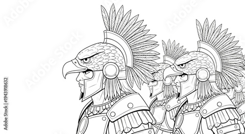 Aztec Eagle Warriors in Formation, Ancient Mesoamerican Military Art