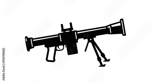 Black silhouette of a rocket launcher with bipod, isolated on white background