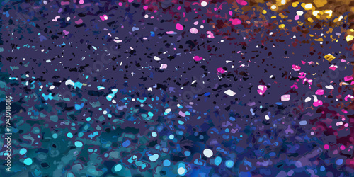 Abstract colorful splatter and gradient background with scattered shapes