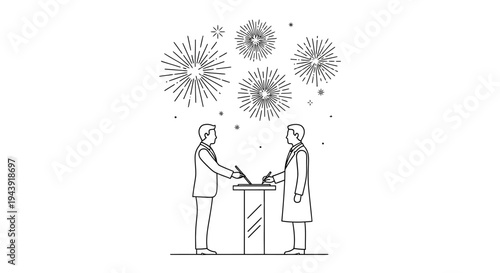 Business Partnership Agreement Signing Ceremony with Fireworks Celebration