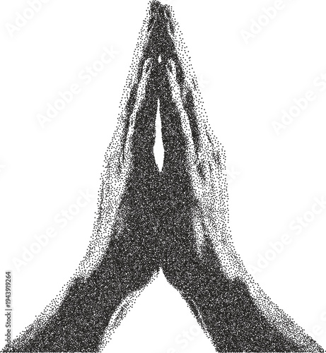 Prayer vintage y2k stipple art, chant halftone stipple brutalist retro vector png with transparent background, faith 2000s aesthetic photocopy effect tattoo