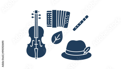 A musical instrument vector illustration set with a hat and leaf
