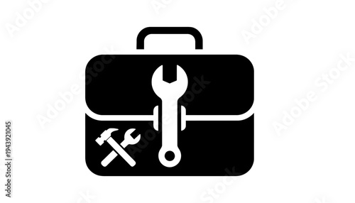 A toolbox icon with a wrench and hammer on a white background