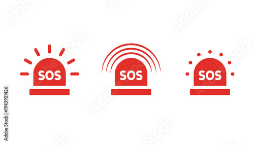 SOS beacon icons in red with white text on a white background