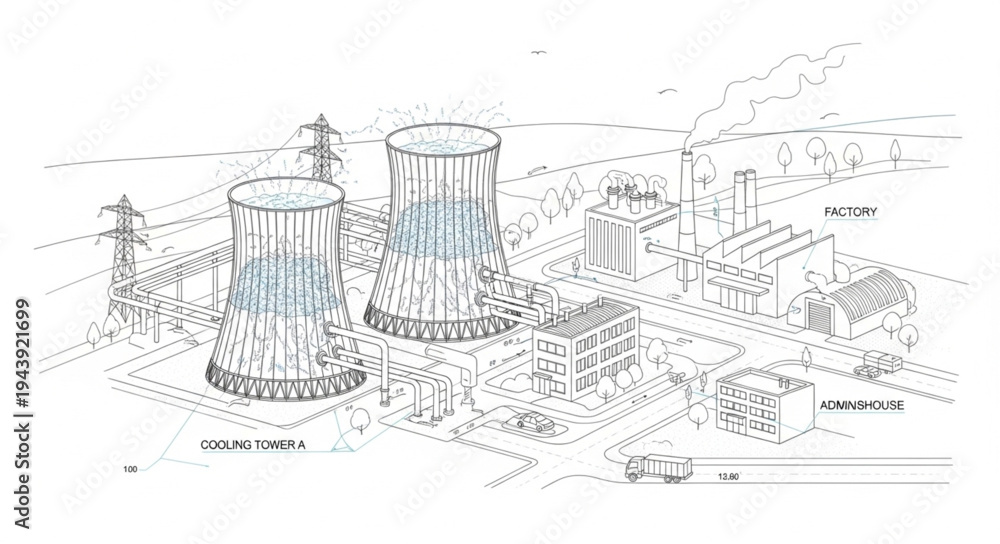 Fototapeta premium Industrial Plant Cooling Towers.