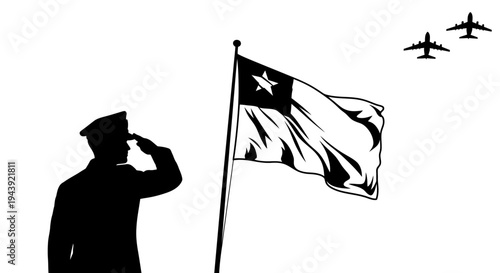 Chilean Flag Waving, Soldier Saluting, Airplanes Flying - National Celebration