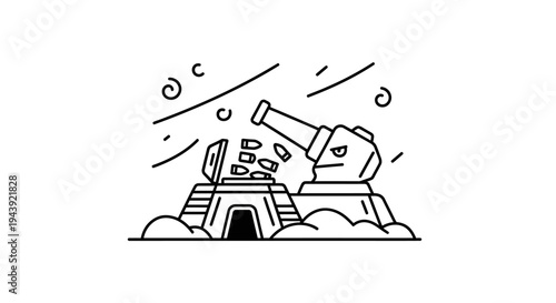 Cartoon Cannon Firing Ammunition During Battle