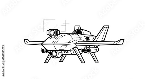 Futuristic Drone Aircraft Line Art - Advanced Unmanned Aerial Vehicle