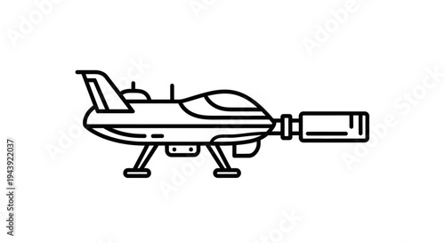 Futuristic Drone with Silencer, Sci-Fi Aircraft, Vector Illustration