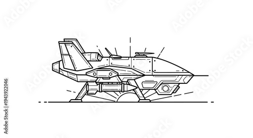 Futuristic Drone Aircraft Line Art - Sci-Fi Military Vehicle Concept
