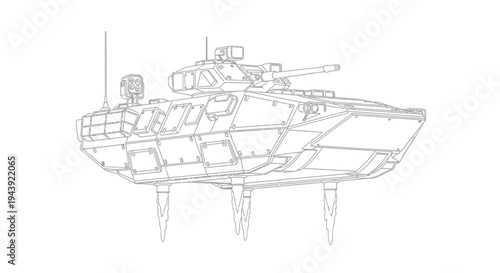 Futuristic Hover Tank Concept Art, Military Vehicle, Sci-Fi Technology