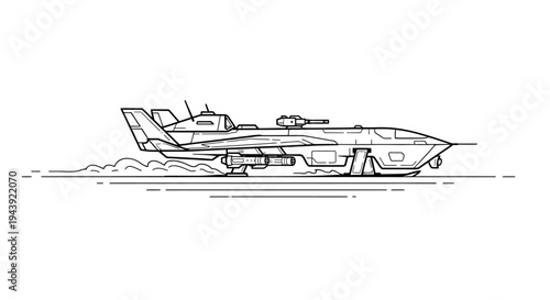 Futuristic Military Hovercraft with Turret and Missiles, Sci-Fi Concept Art