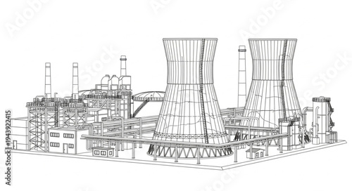 Industrial Plant with Cooling Towers.