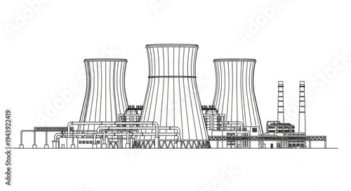 Industrial Power Plant Cooling Towers.