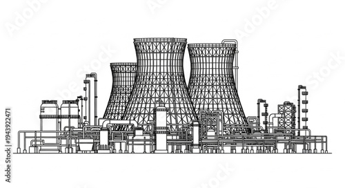 Industrial Power Plant Cooling Towers.