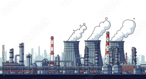 Industrial Factory with Smoking Stacks.