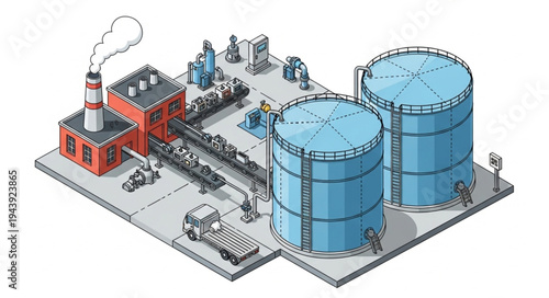 Industrial Factory with Tanks.