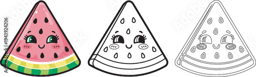 Coloring book page watermelon slices fun illustration for kids