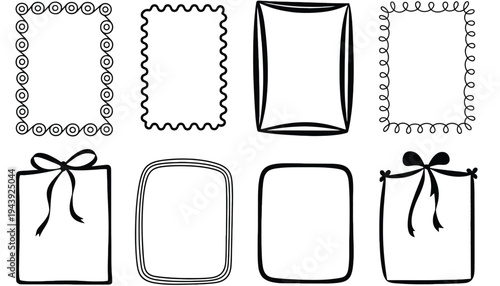 A set of gift box icons and labels in black and white illustration