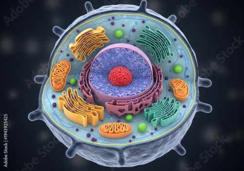 Detailed illustration of a eukaryotic animal cell with labeled organelles