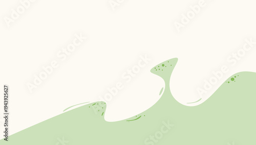 Minimalist illustration of a refreshing matcha green tea splash with organic texture and bubbles, perfect for natural beverage branding, health food concepts, and clean designs.