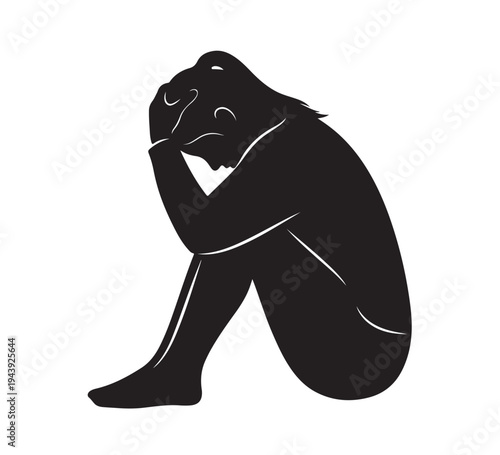 Silhouette of a person in deep despair, huddled in sorrow, reflecting profound emotional pain, anxiety, and mental distress, symbolizing struggle
