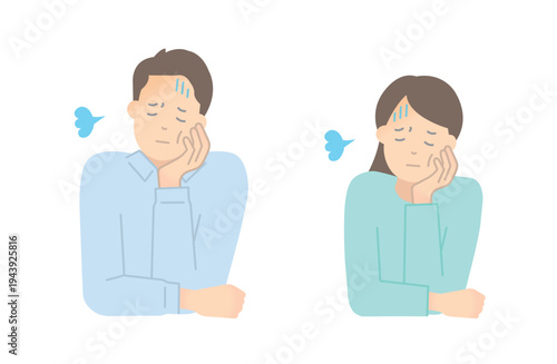 体がだるい男女のイラストベクター素材