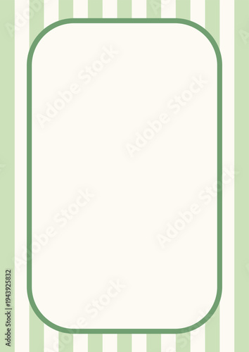 Cute minimalist sage green vertical striped background with a blank rounded rectangle frame and central copy space. Clean border perfect for a greeting card, invitation, or note.