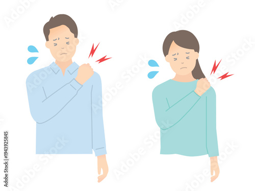肩こりに悩む男女のイラストベクター素材