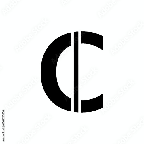 Bold black graphic letter C intersected by a vertical line, designed as a modern abstract currency or monetary unit symbol, ideal for financial branding